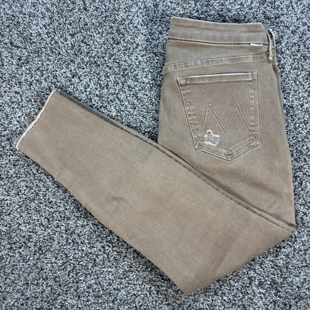 Mother Looker Ankle Fray Women's 30 Skinny Jeans Brown Distressed Blow Out Denim
